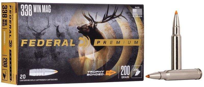 Federal Premium 338Win Mag 200Gr Trophy Bonded Ballistic Tip Ammunition.