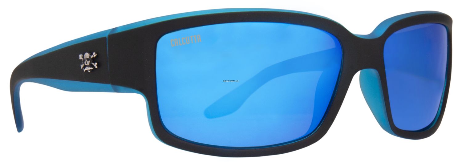 Calcutta Blackjack Polarized Sunglasses Matte Black/Blue Back Frame Blue Mirror Lens