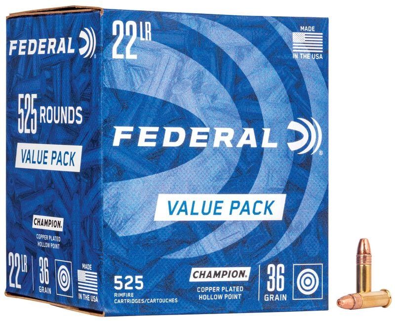 Federal Champion 22 LR 36 Grain Copper Plated Hollow Point Value Pack (525 Rounds)