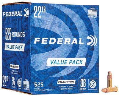 Federal Champion 22 LR 36 Grain Copper Plated Hollow Point Value Pack (525 Rounds)