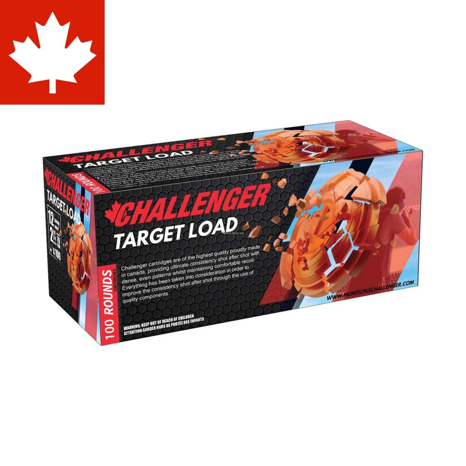 Challenger Target Load 12 Gauge 2 3/4" #8 2 3/4 Dram (100 Rounds)