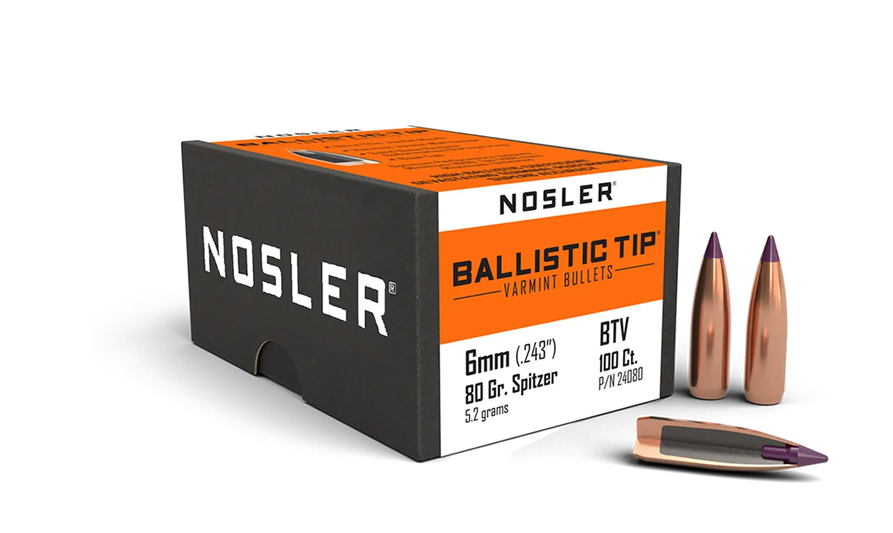 Nosler Ballistic Tip 6mm (.243&quot;) 80 Grain Spitzer (100 Count)