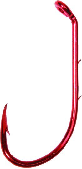 Eagle Claw L181RGH-1 Lazer Sharp Baitholder Hook, Size 1, Barbed Forged, 2 Sliced Shank, Offset, Down Eye, Red, 10 per Pack