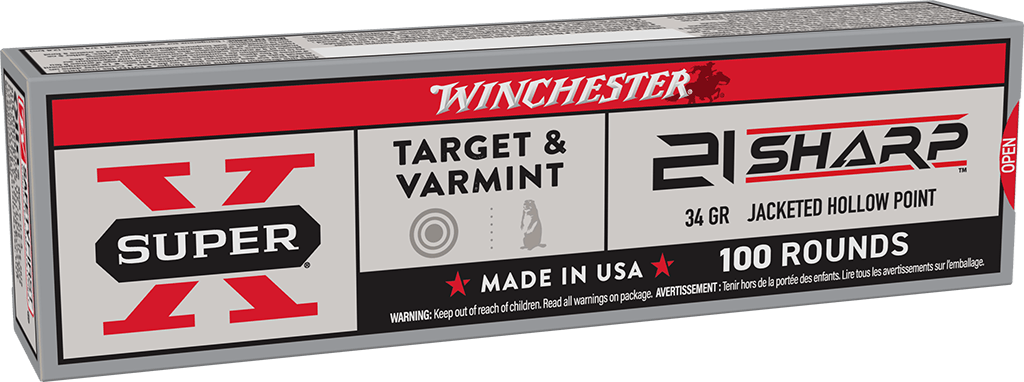 Winchester Super X 21 Sharp 34 Grain JHP Target and Varmint (100 Rounds)