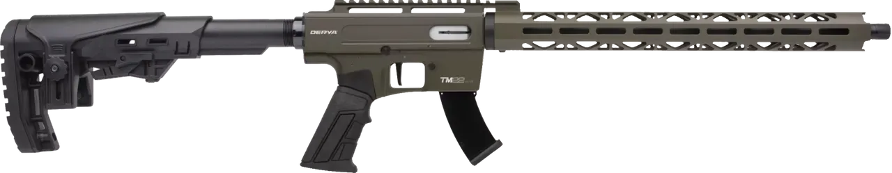 Derya TM22 22 LR 18" Barrel OD Green Adjustable Stock 2 10-Round Magazines Semi-Auto Rifle