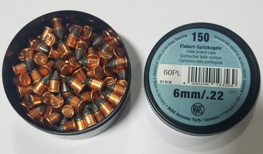 RWS Flobert-Rundkugein 6mm/.22 Cone Breech Caps (150 Count)