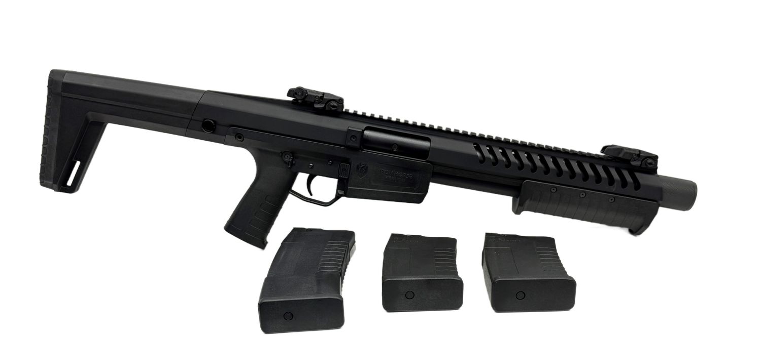 UG-20503 Used/New in Box, Iron Horse Firearms 12Ga 3" Pump Action Tactical Shotgun W/ 2 - 5 Rd Magazines, 1 - 8 Rd Magazine. Includes Front and Rear Flip Up Magpul Sights, Test Fired Only - Mint Condi
