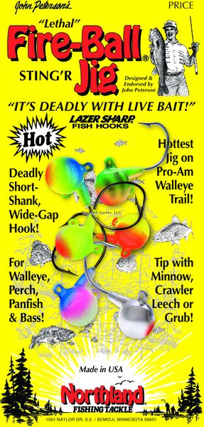 Northland NL-FB4-6-99T Sting&#39;n Fire-Ball Jig 1/4 Oz, #2/0 Hk Assorted Two Tone 6/Cd