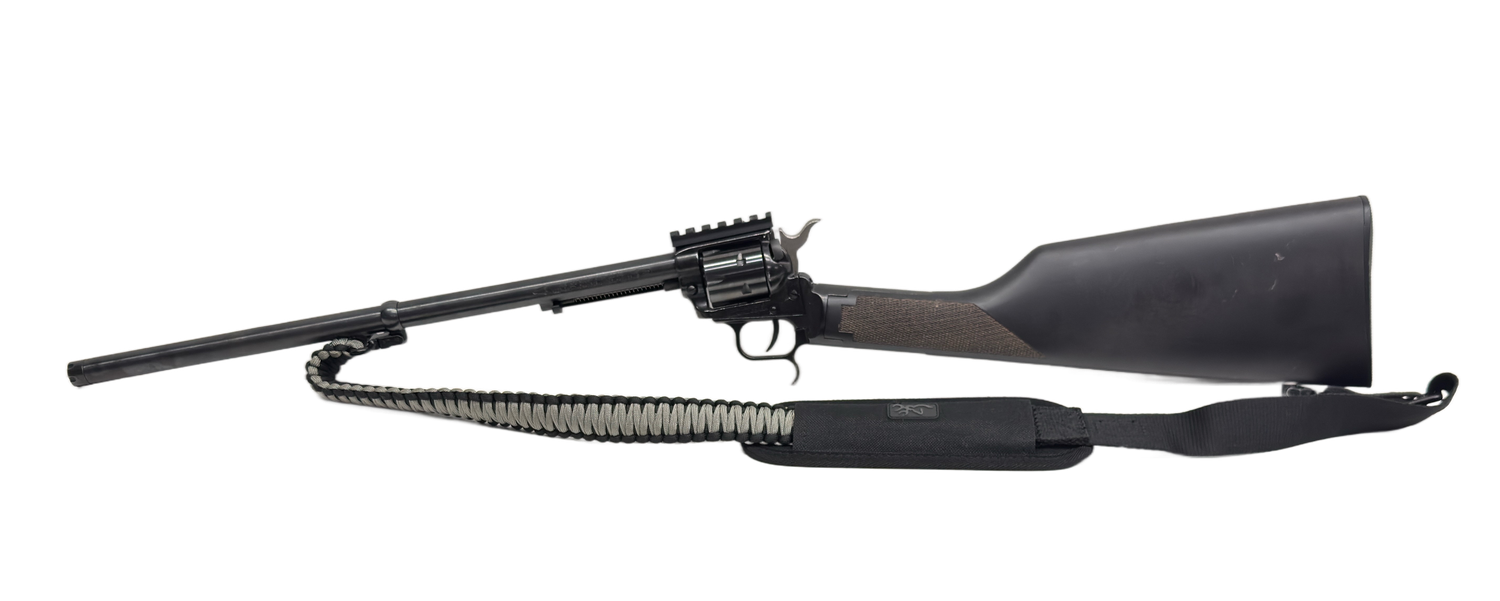 UG-20557 Used Heritage Tactical Rancher c.22LR Revolving Carbine W/ Picatinny Rail and Strap, Some Marks On Stock - Good Condition.
