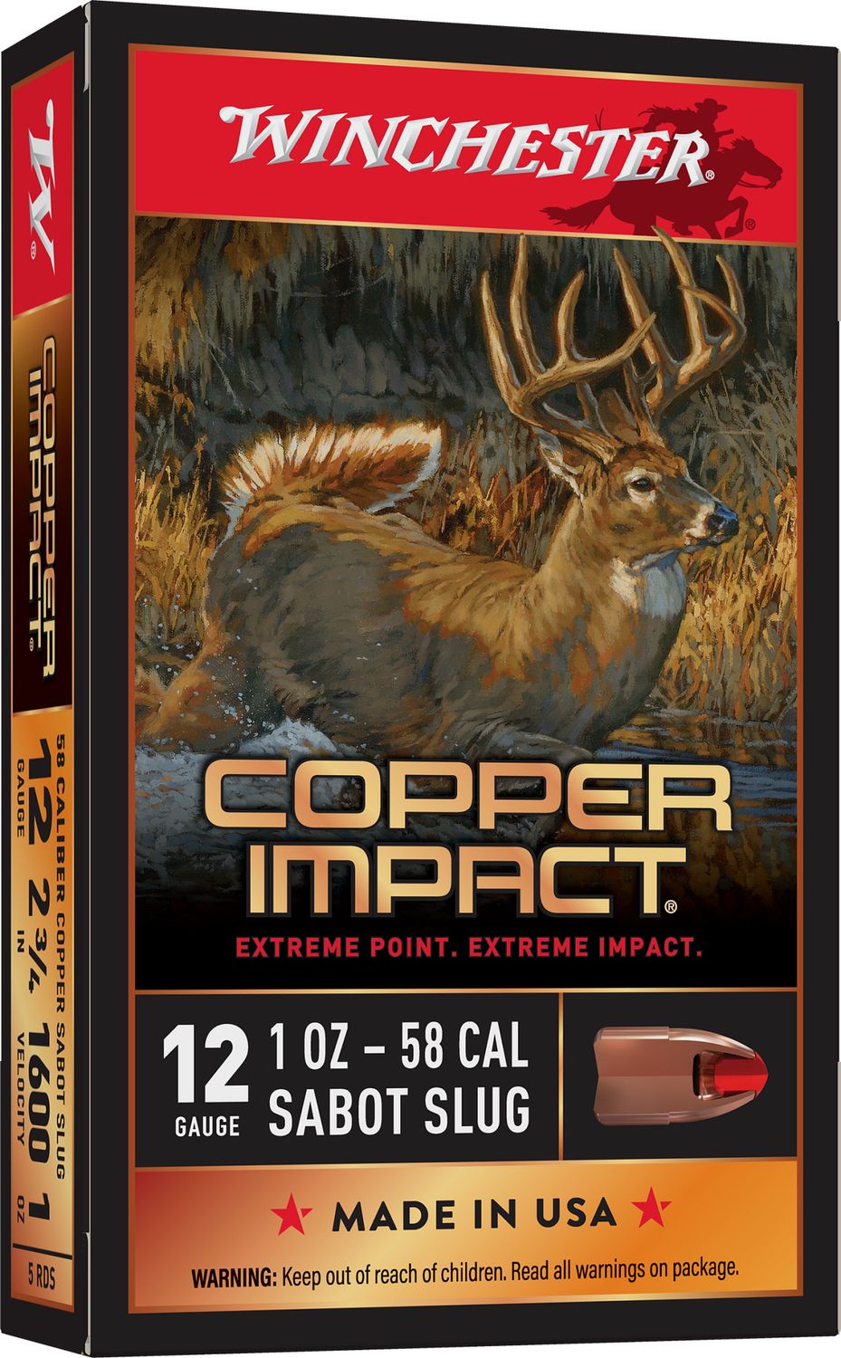 Winchester Copper Impact 12 Gauge 2 3/4&quot; 58 Cal Sabot Slug Lead Free (5 Rounds)