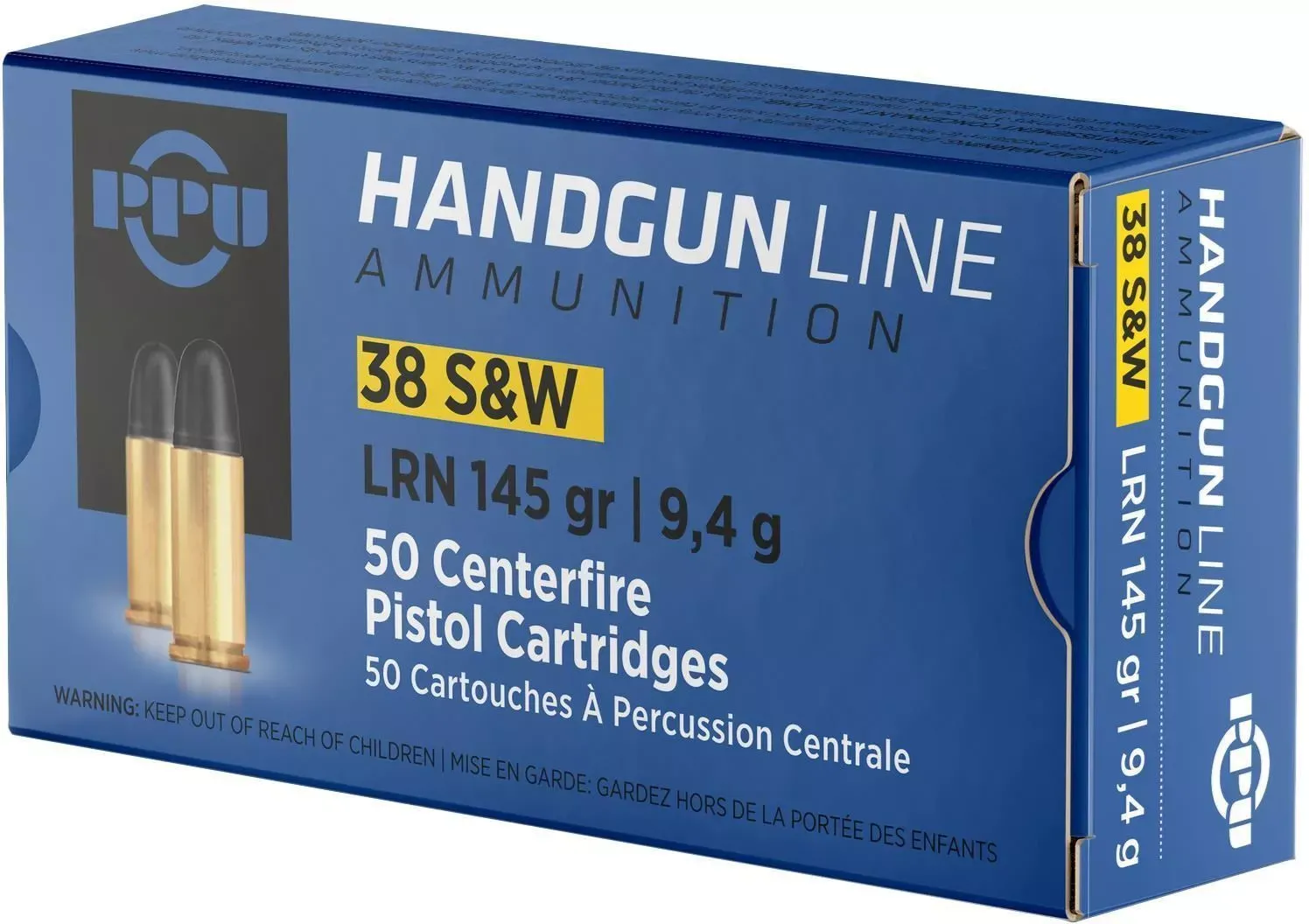 PPU PPH38SW Pistol Ammo 38 S&amp;W, LRN 145 Gr, 50 Rnd