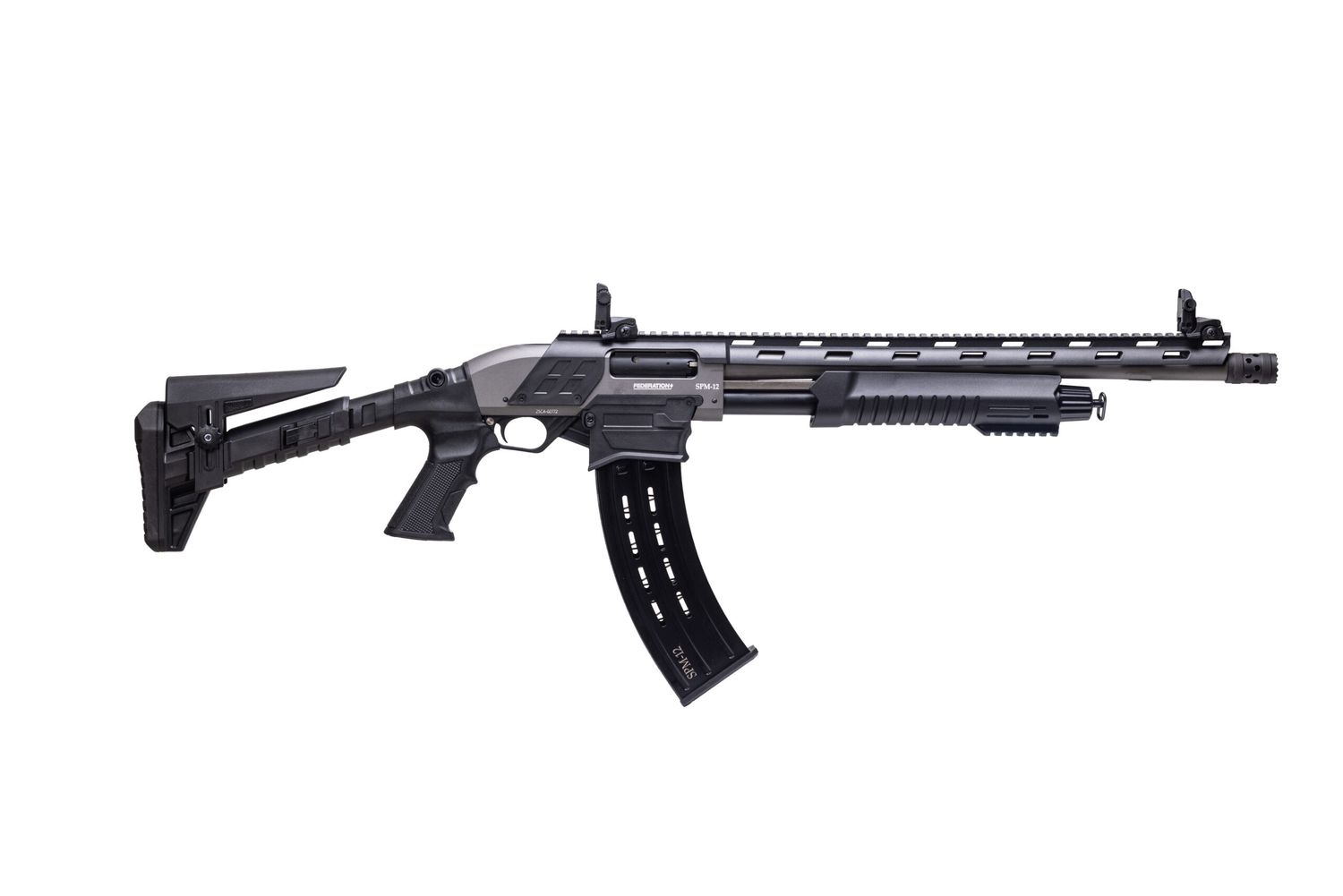 Federation Firearms SPM-12  12 Gauge 3" 18.7" Barrel Adjustable Stock Grey Finish Magazine Fed Pump Action Shotgun