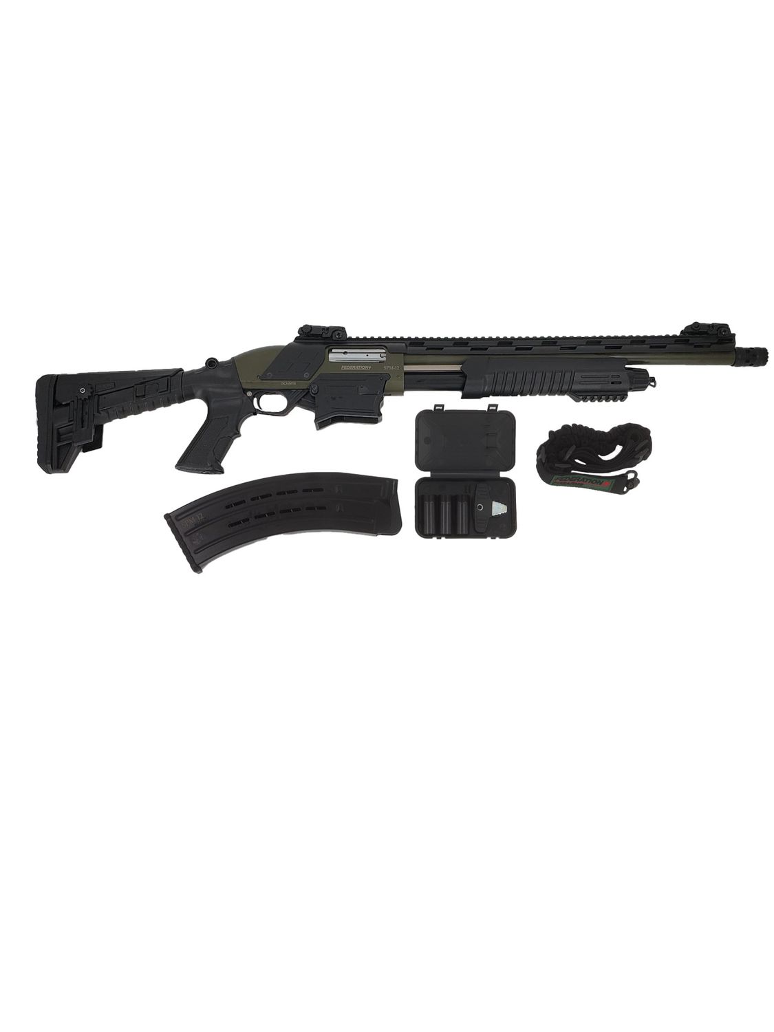 Federation Firearms SPM-12  12 Gauge 3" 18.7" Barrel Adjustable Stock OD Green Magazine Fed Pump Action Shotgun