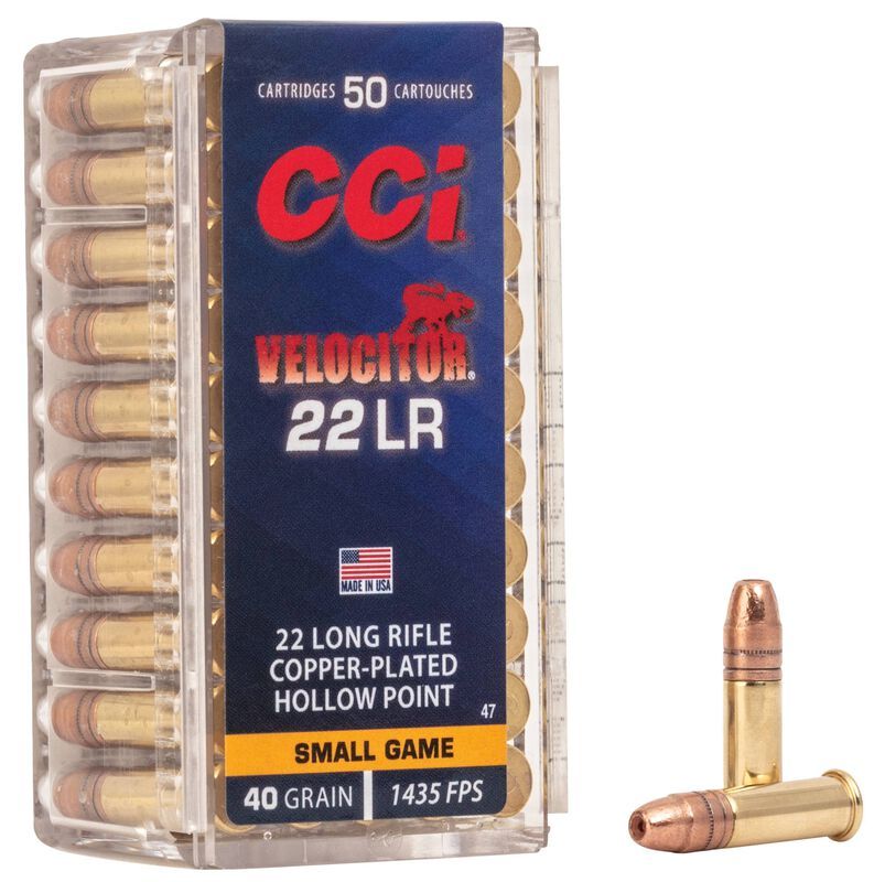 CCI Velocitor 22 LR 40 Grain Copper-Plated Hollow Point 50 Cartridges CCI Velocitor 22 LR 40 Grain Copper-Plated Hollow Point 50 Cartridges