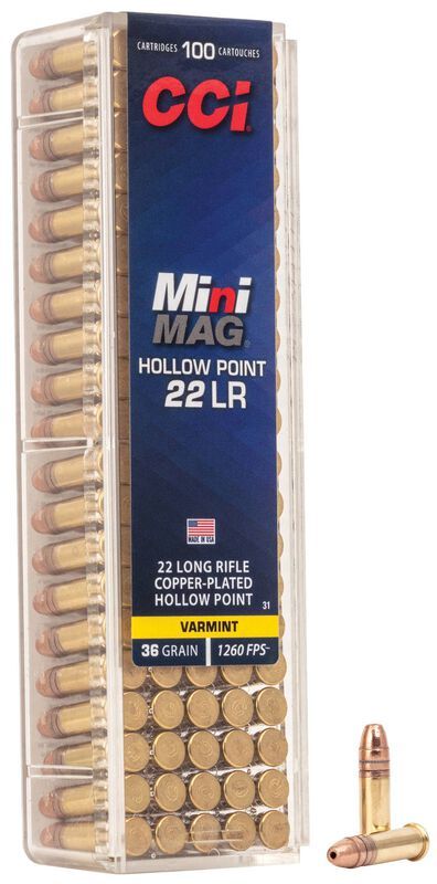 CCI 22 LR Mini-Mag 36 Grain Copper-Plated Hollow Point (100 Cartridges)