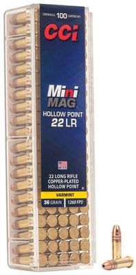 CCI 22 LR Mini-Mag 36 Grain Copper-Plated Hollow Point (100 Cartridges)