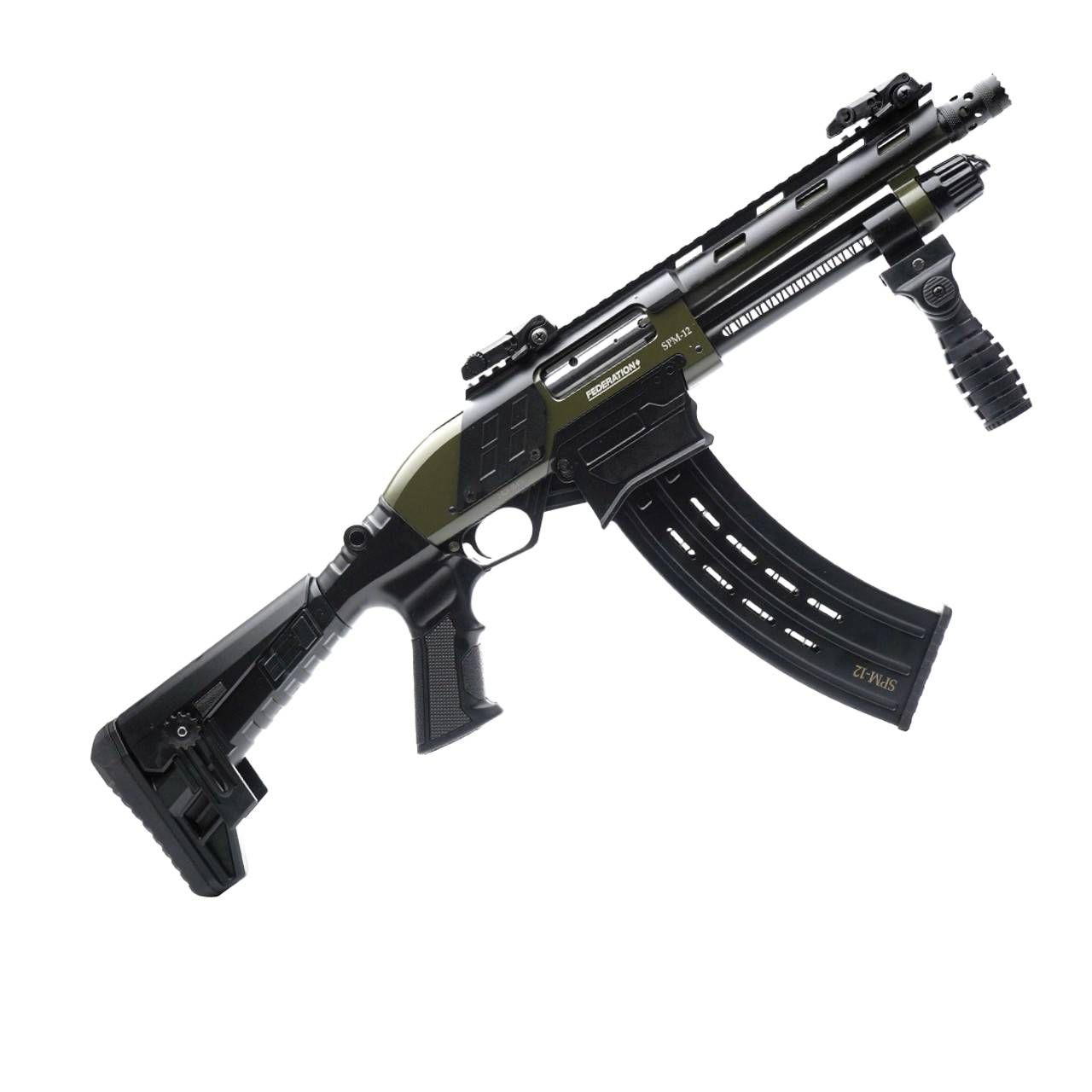 Federation Firearms SPM-12 Shorty 12 Gauge 3 Federation Firearms SPM-12 Shorty 12 Gauge 3" 9" Barrel Adjustable Stock OD Green Magazine Fed Pump Action Shotgun