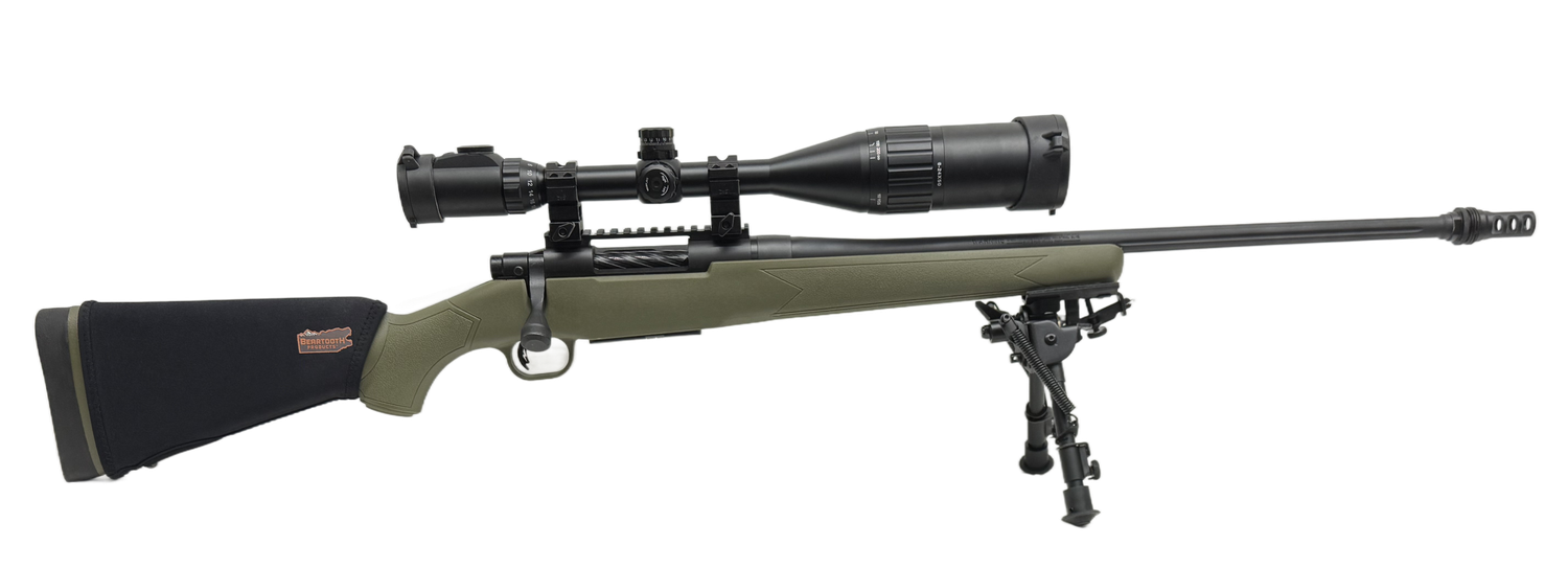 UG-21143 Mossberg Patriot 308 Win, with scope, bipod. Green sythetic stock. Excellent condition