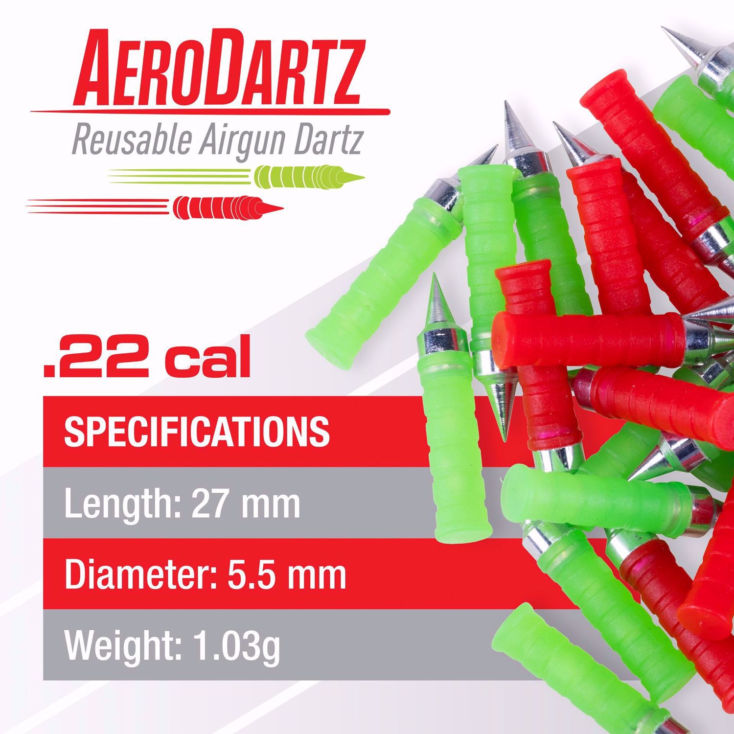 Umarex AeroDarts Reusable .22 Cal Red/Green (62 Count)