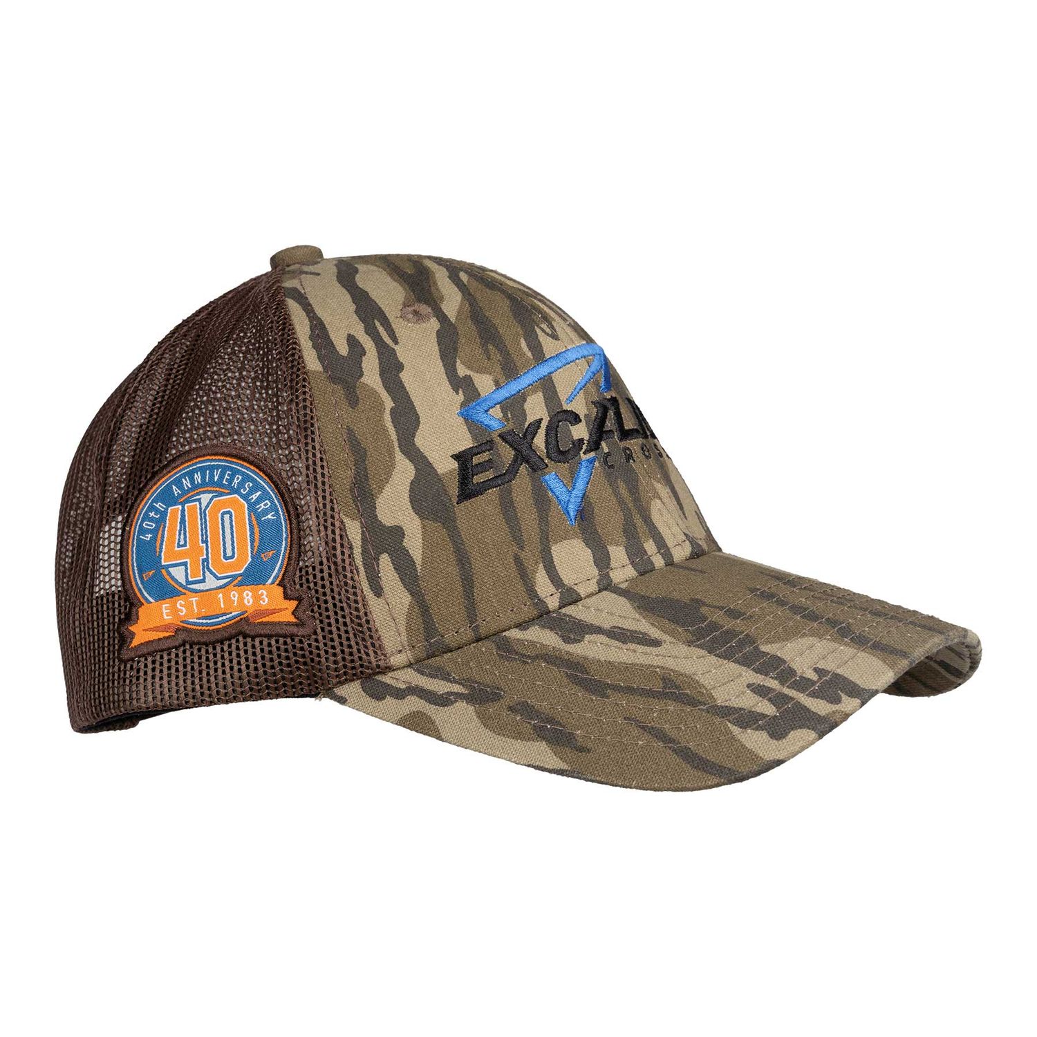 Excalibur 40th Anniversary Baseball Cap Mossy Oak Bottomland Camo/Brown Mesh Excalibur 40th Anniversary Baseball Cap Mossy Oak Bottomland Camo/Brown Mesh