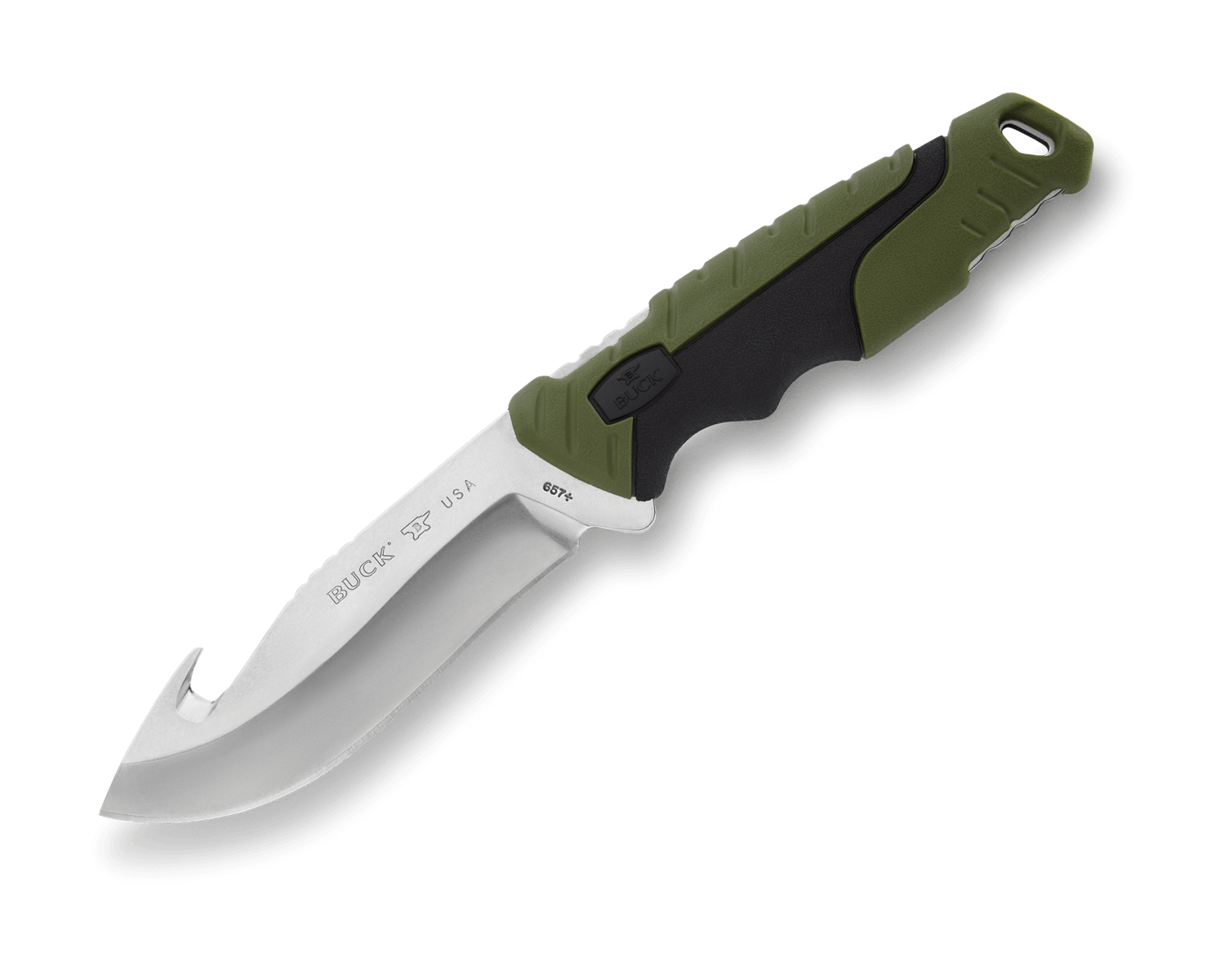 Buck Knives 657 Pursuit Large Fixed Blade Guthook Green/Black Moulded Handle w/ Sheath