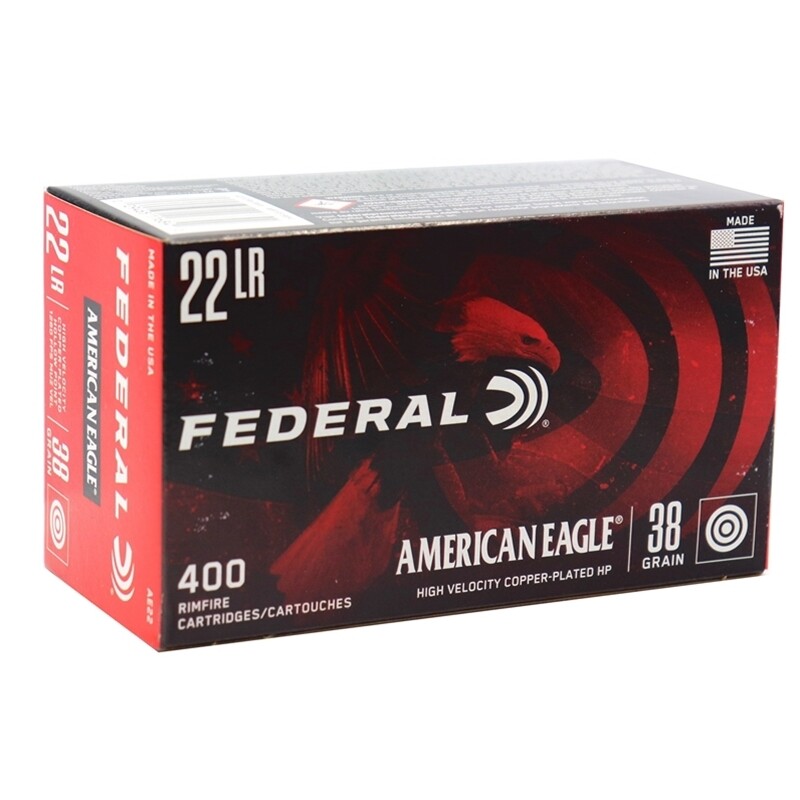 American Eagle Rimfire 22 LR 38 Grain Copper Jacket Hollow Point (400 Rounds)