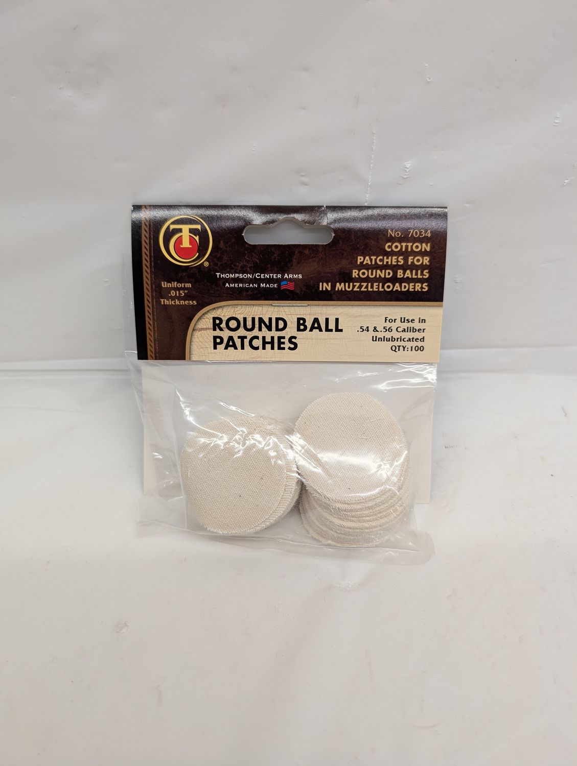 Thompson Center Round Ball 54-56 Cal Cotton Patches (100 pack)