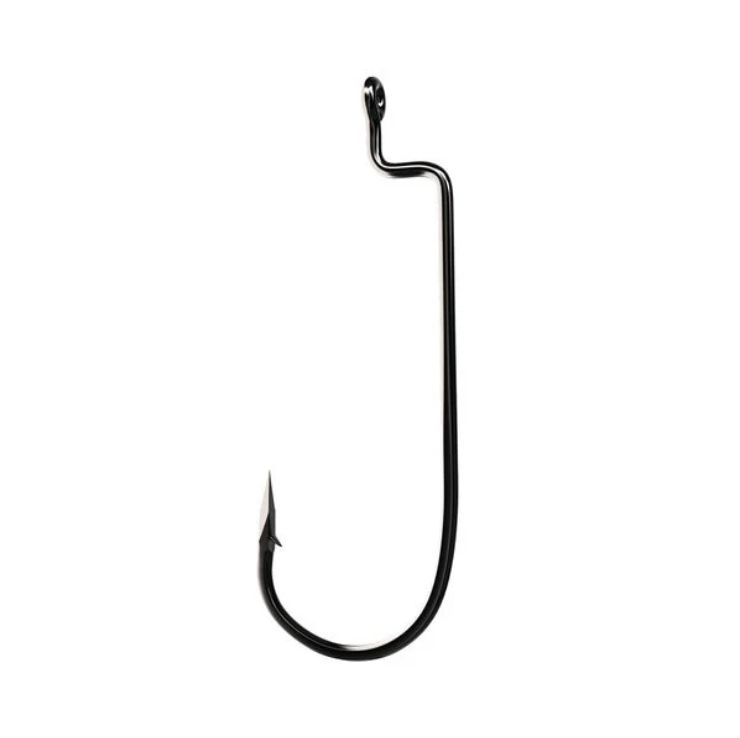 Eagle Claw Trokar Big Nasty Offset Worm Hook, Size 4/0 Forged, Ringed Eye, Black Chrome, 4 per Pack