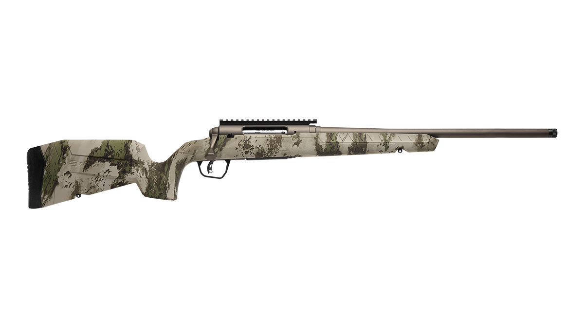Savage Axis II Pro 223 Rem 20" Gun Metal Bronze Cerakote Barrel Woodland Camo Stock Bolt Action Rifle