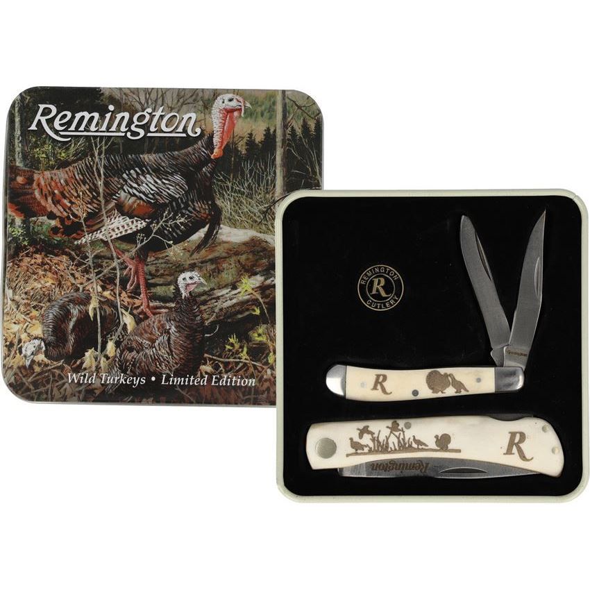 Remington 15687 Turkey Tin Collector Gift Set 2 folding knife Set
