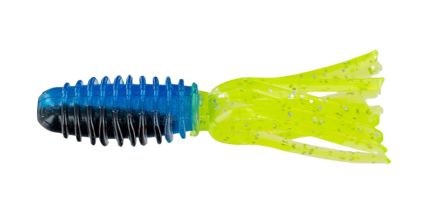 Big Bite Baits 1.75" Slab Tube, Color: Black Blue/Chartreuse Shine