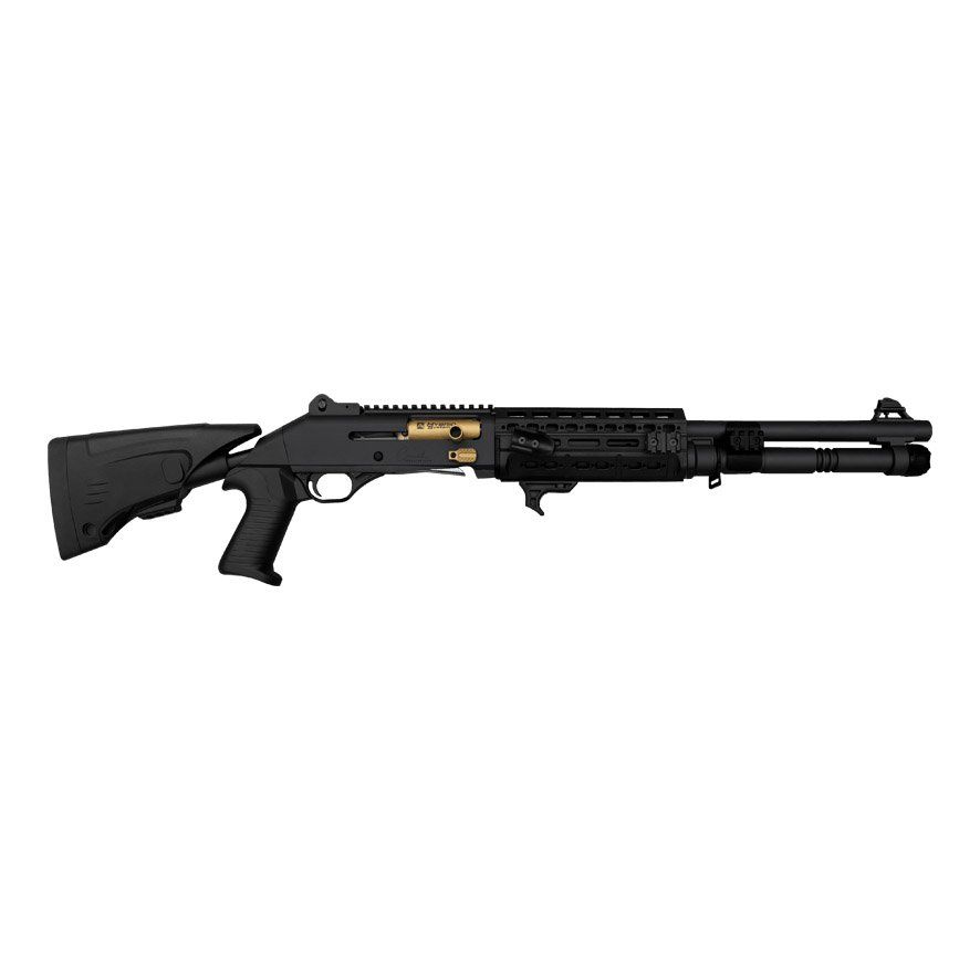 Canuck Elite TacOp Semi-Auto Shotgun, 12ga x 3”, 18.6” Barrel Black/gold, Gold Bolt Canuck Elite TacOp Semi-Auto Shotgun, 12ga x 3”, 18.6” Barrel Black/gold, Gold Bolt