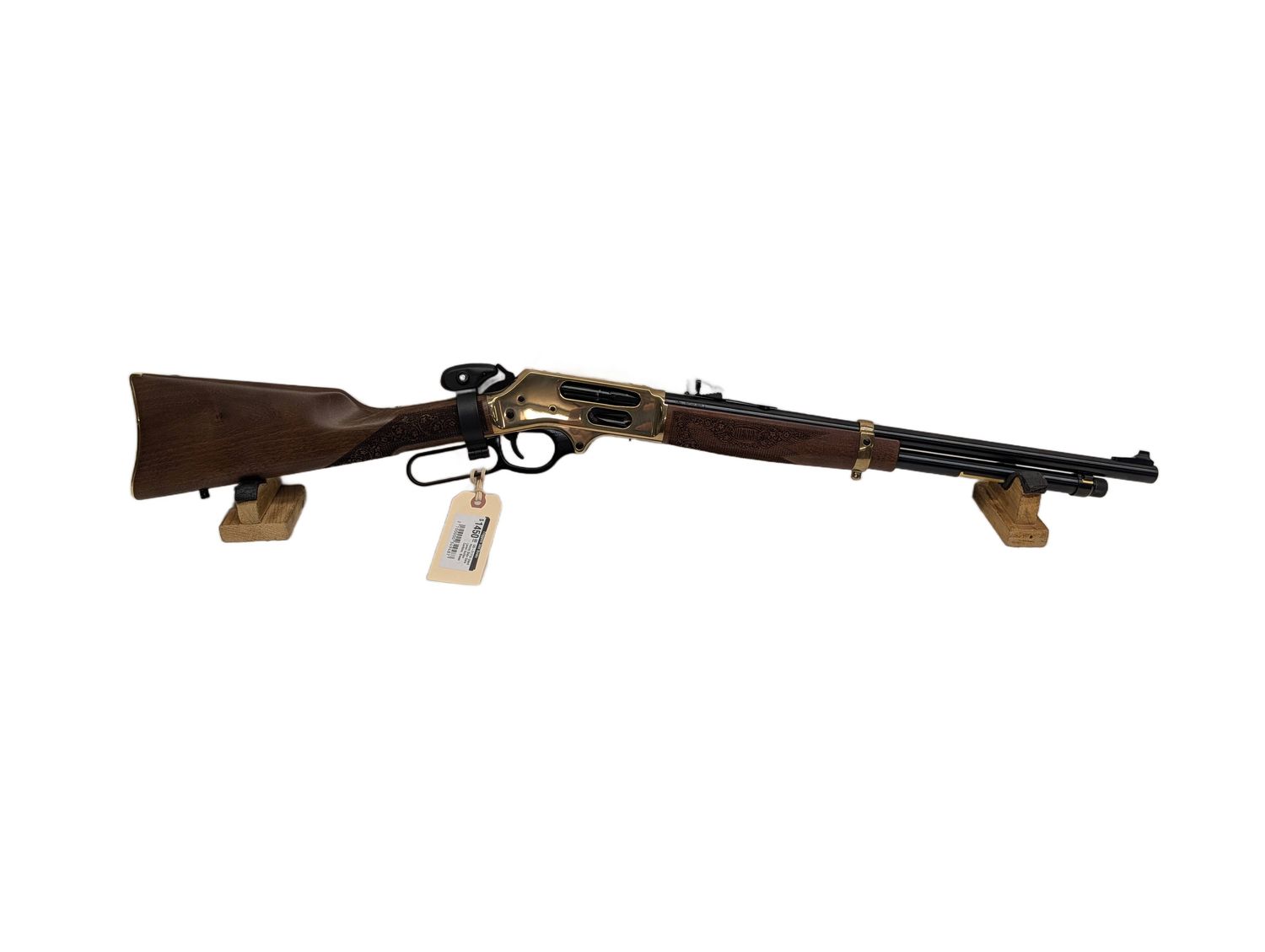 UG-21710 Used Henry Side Gate Lever Action Carbine, Brass reciever and Walnut Stock, 20" Barrel W/ Original Box, Less Than 5 Rounds Fired - Excellent Condition!