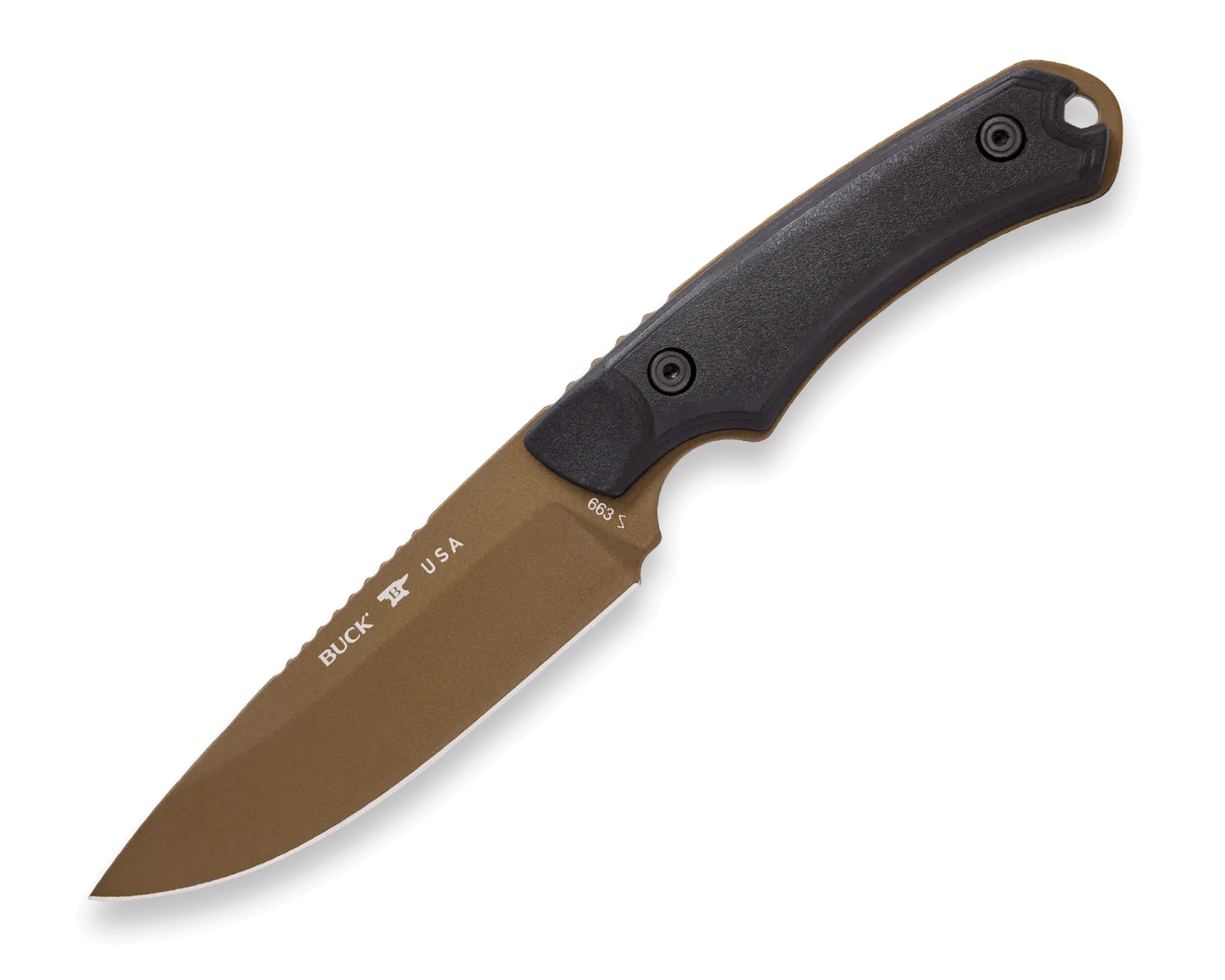 Buck Knives 663 Alpha Guide Back Country Black Handle Bronze Cerakote Fixed Blade w/ Sheath Buck Knives 663 Alpha Guide Back Country Black Handle Bronze Cerakote Fixed Blade w/ Sheath