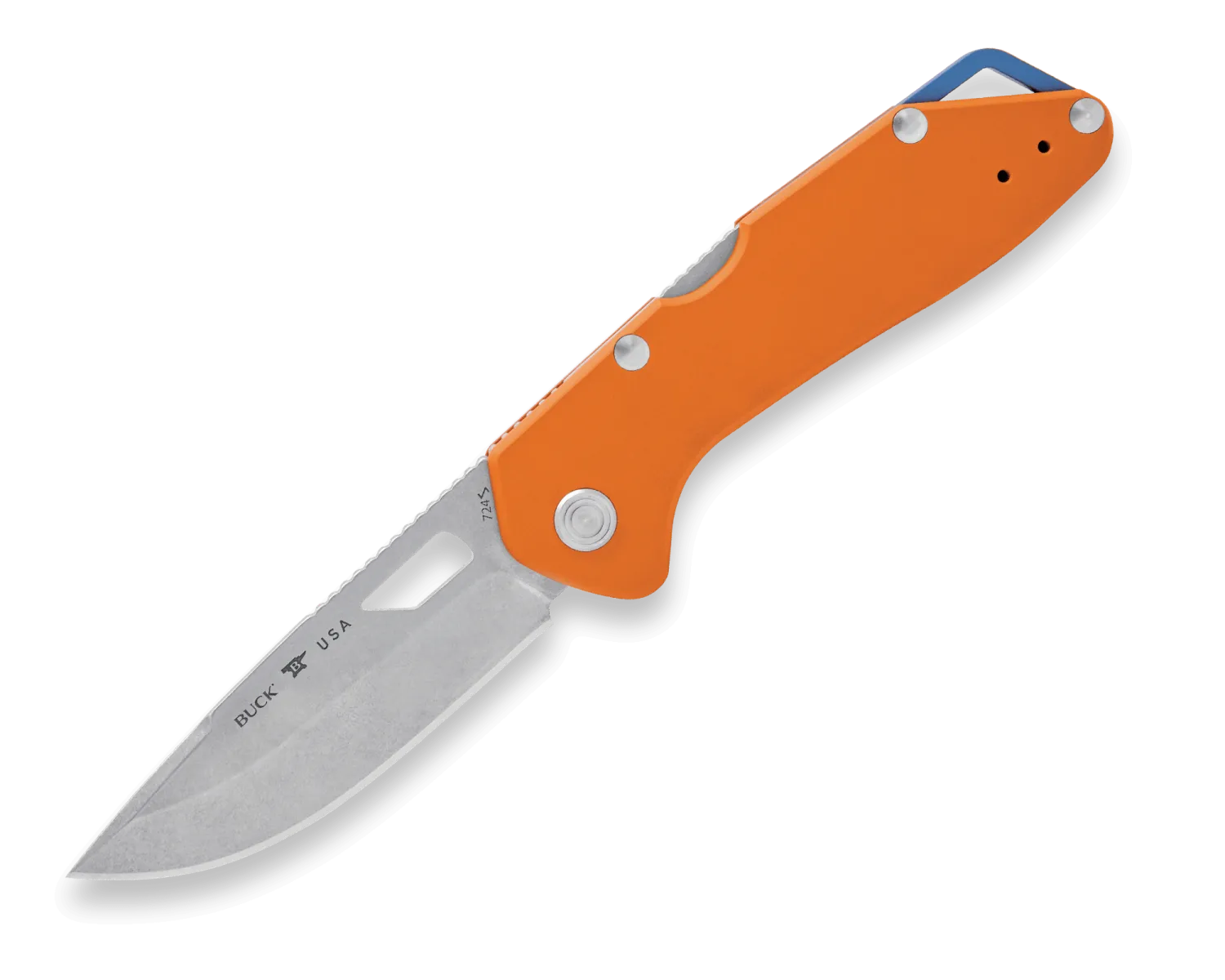 Buck Knives 724 Mustang Orange Aluminum Handle Drop Point Blade Folding Knife Buck Knives 724 Mustang Orange Aluminum Handle Drop Point Blade Folding Knife