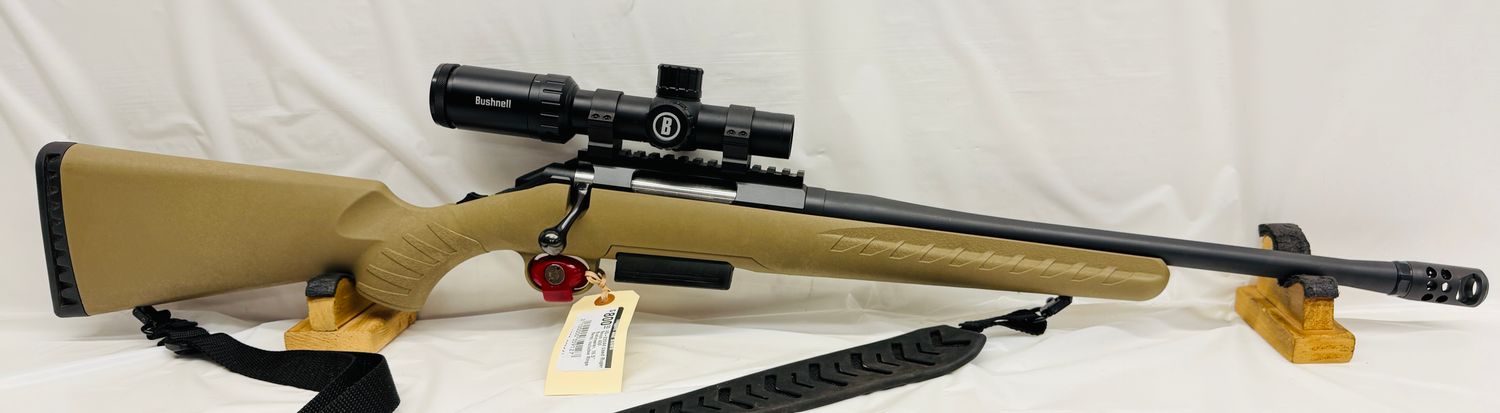 UG-22044 Used Ruger American Ranch 450 Bushmaster, 16.5" Barrel, Includes Bushnell Prime 1-4 Illum. Scope, Strap, Full Box of Hornady Sub-X 395Gr, Partial Box (17Rds) Fed HP 300Gr Rds - Excellent Cond