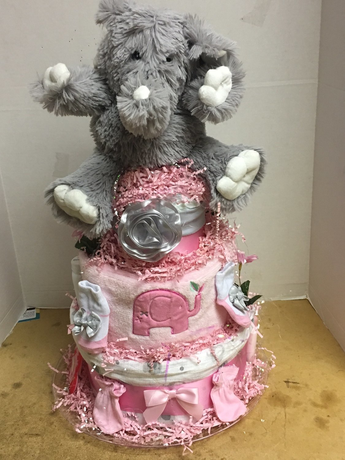 baby girl elephant diaper cake