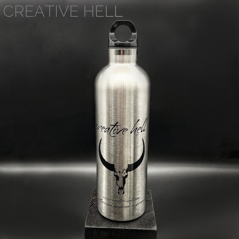 Metallflasche Silver mit creative hell Logo