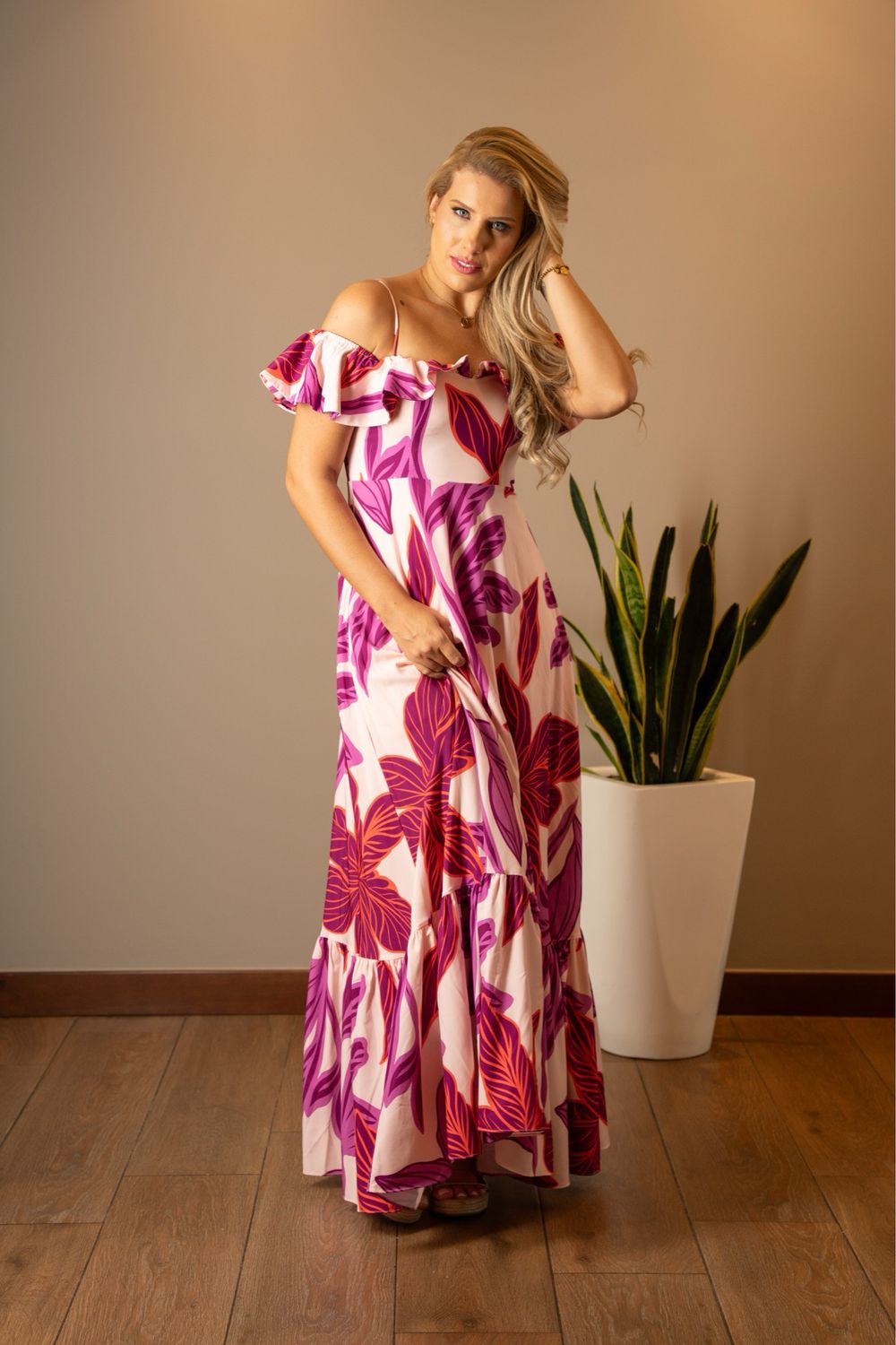 Vestido Adela estampado rosa