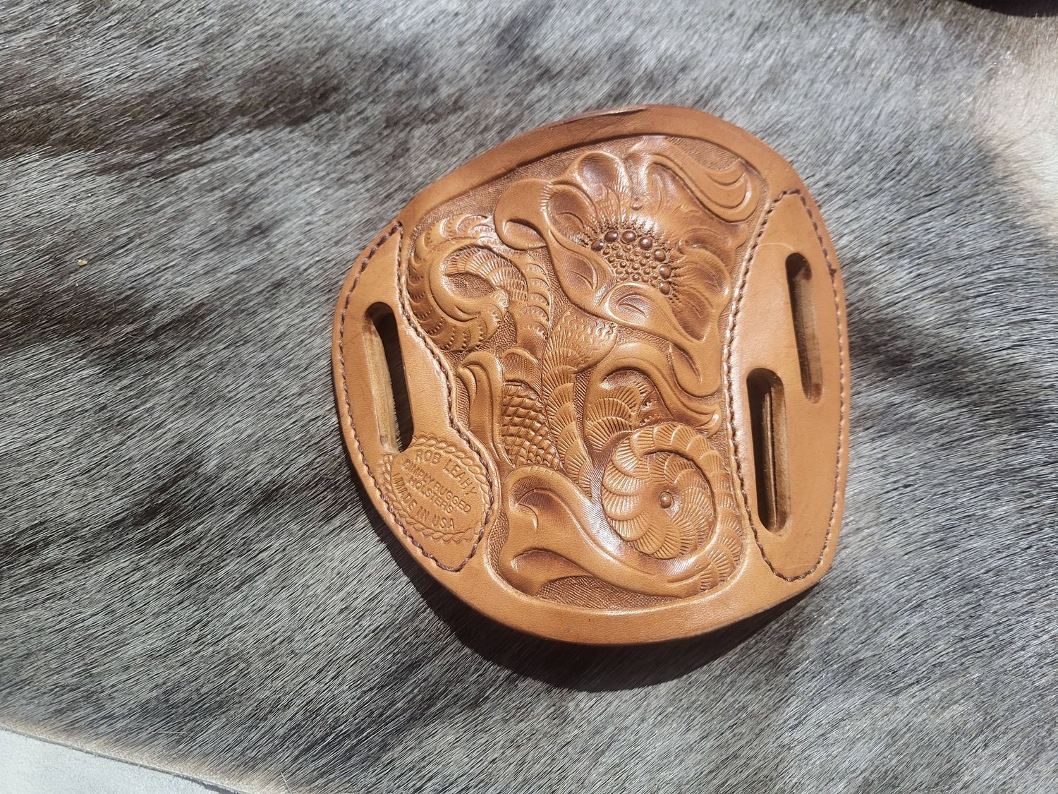 Silver Dollar floral tooled 2" D Colt Det Spl Cobra etc rh