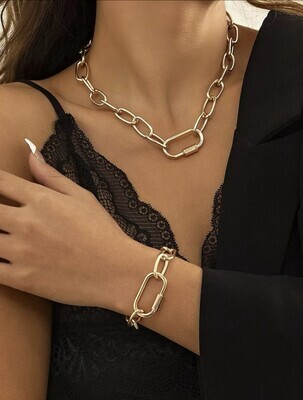 Gold Chain Link Necklace & Bracelet Set