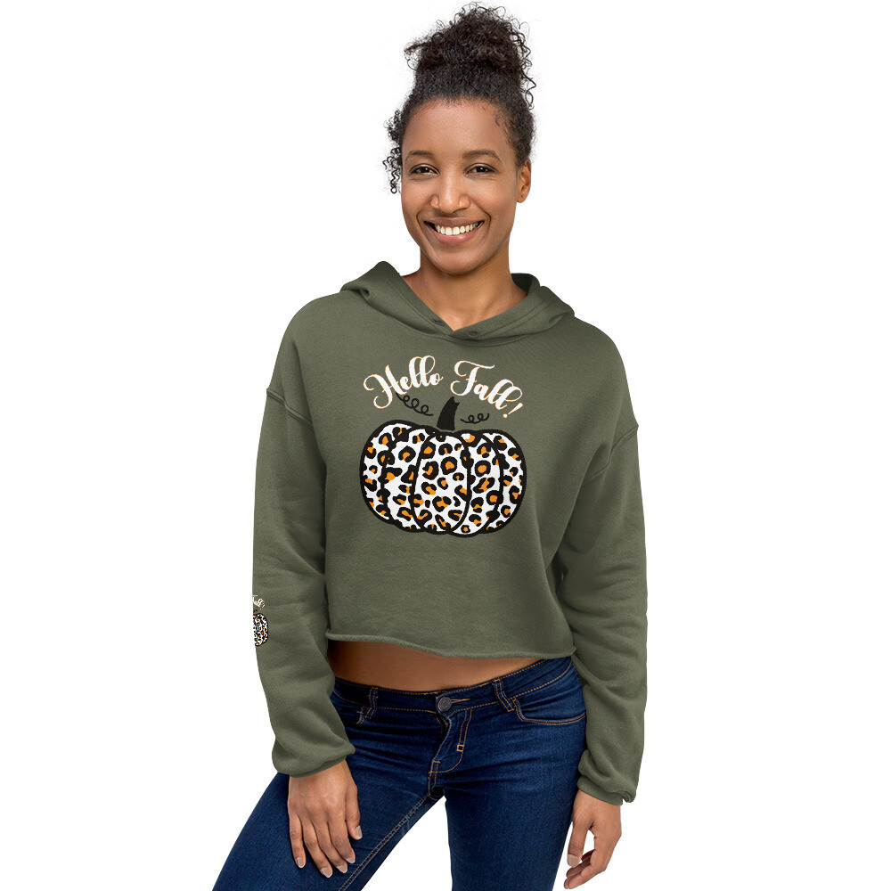 Crop Hoodie Embroidered Hello Pumpkin, and a bonus small embroidered Pumpkin on the Right Sleeve
