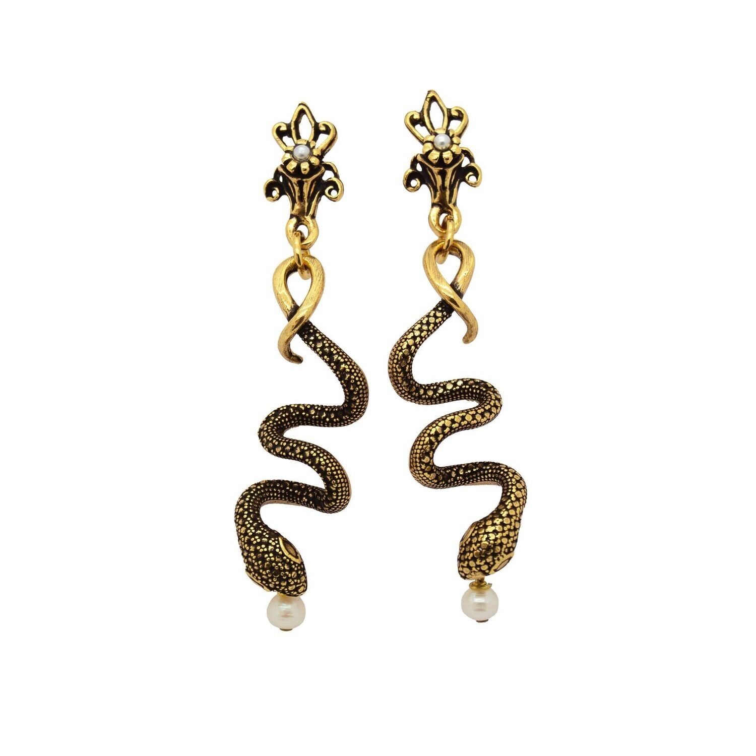 Orecchini serpenti a spirale con perla