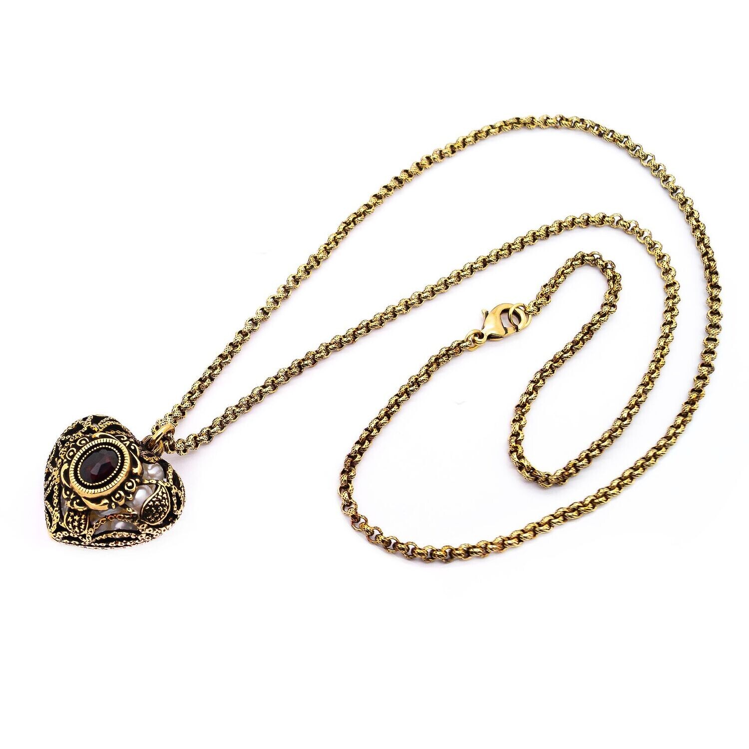 Collana cuore, perle e granato