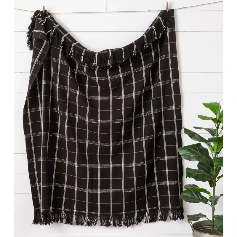 Black Plaid Throw Blanket