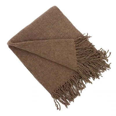 Brown Wool Blend Throw Blanket with Tassel