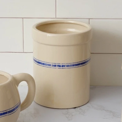 Ceramic Pot Cream w/ Blue Stripe