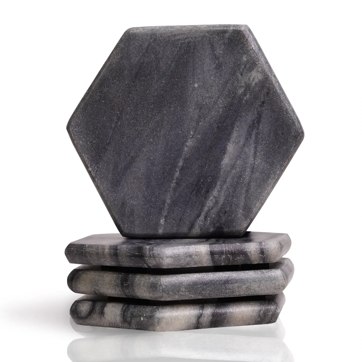 Coaster Set of 4 Black Marble Hex