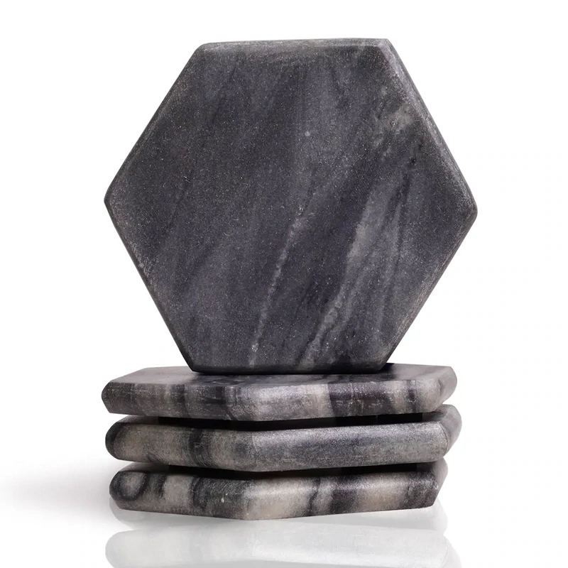 Coaster Set of 4 Black Marble Hex