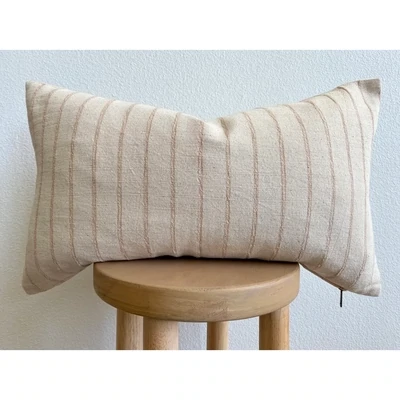 Cream Striped Lumbar Pillow